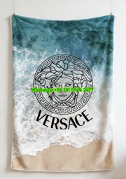 Versace Blue Ocean Beach Medusa Print Flannel Throw Blanket Luxury Greek Key Patterned Sofa Cover Blanket IMG_1338